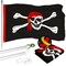 G128 Combo Pack: 6 Ft Tangle Free Aluminum Spinning Flagpole (Silver) & Pirate Jolly Roger Red Head Scarf Flag 3x5 Ft, ToughWeave Series Embroidered 300D Polyester | Pole with Flag Included